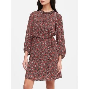Banana Republic‎ Ruffle Neck Balloon Sleeve Floral Women's Mini Dress - Size 6